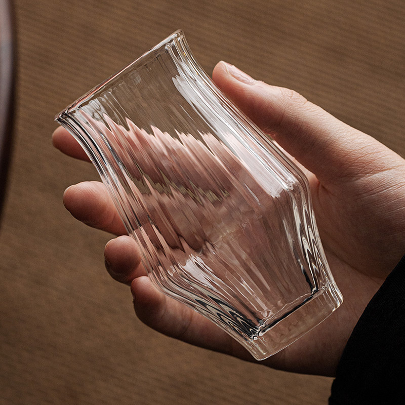 日式手作豎紋耐熱玻璃杯