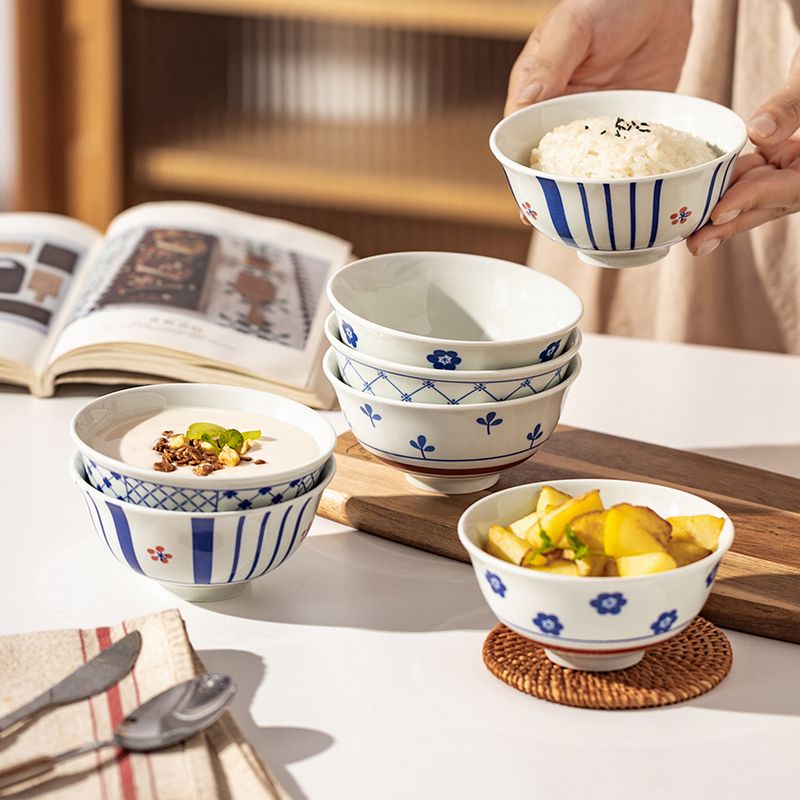 日式家用釉下彩復古斗笠碗米飯碗