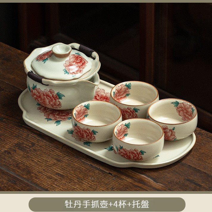 汝窯牡丹花茶具套組