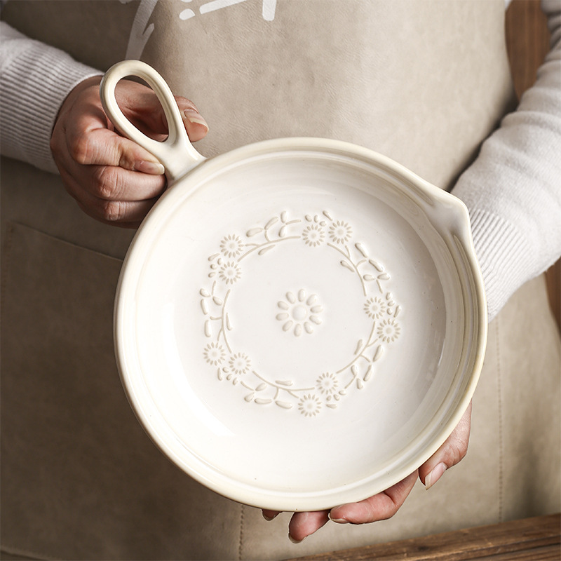 日式窯變雛菊單柄盤