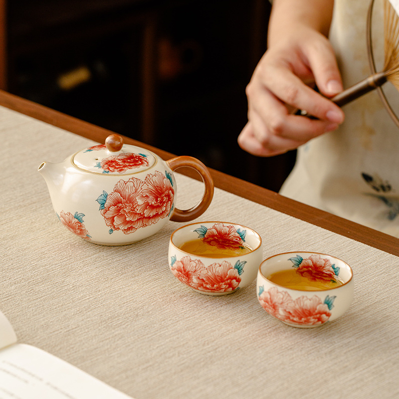 汝窯牡丹花茶具套裝