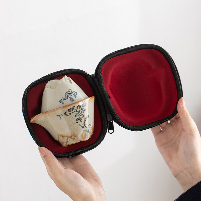 草木灰青花便攜旅行茶具