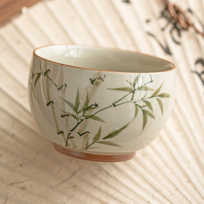 手繪翠綠文竹將軍主人杯