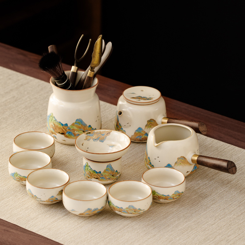 千裡江山側把茶壺茶具套裝