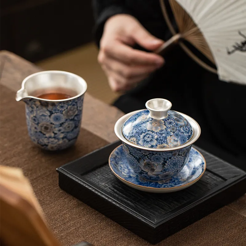 繁花三才蓋碗泡茶碗