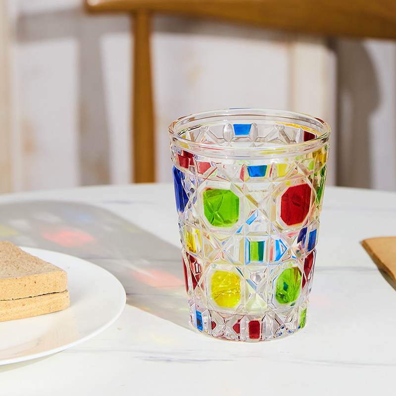 復古輕奢格紋水晶玻璃咖啡杯