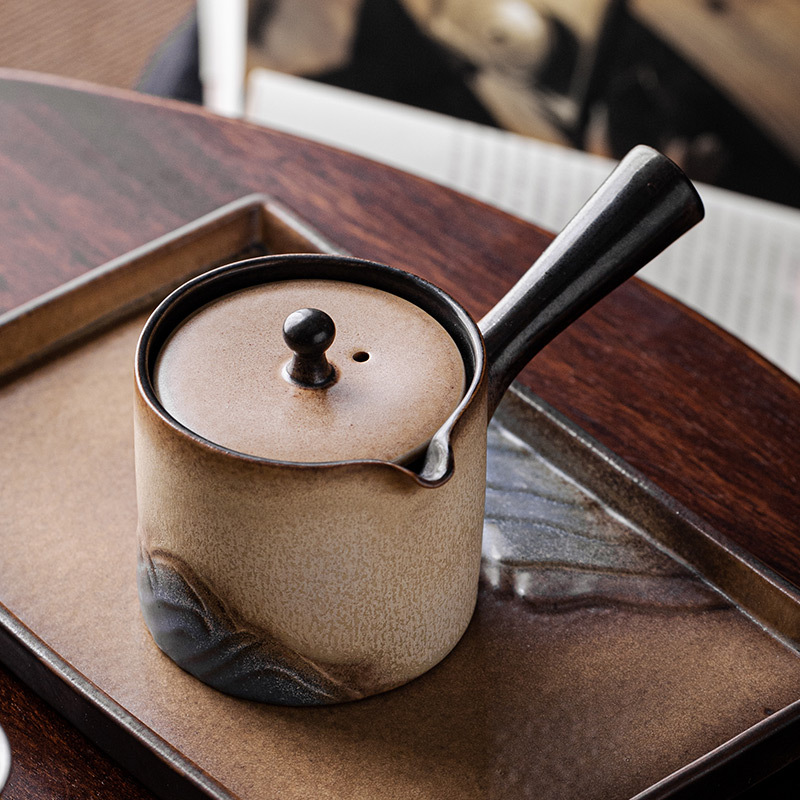 蒼山釉燒側把壺