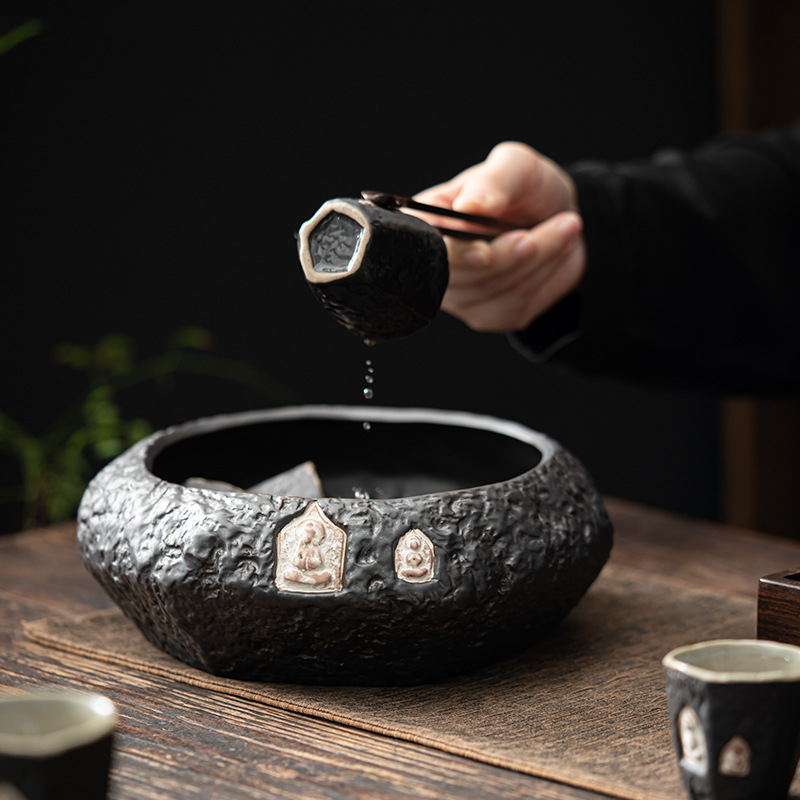 侘寂風手作粉引茶洗缸