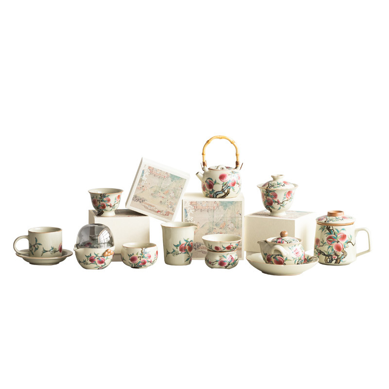 汝窯粉彩九桃茶具
