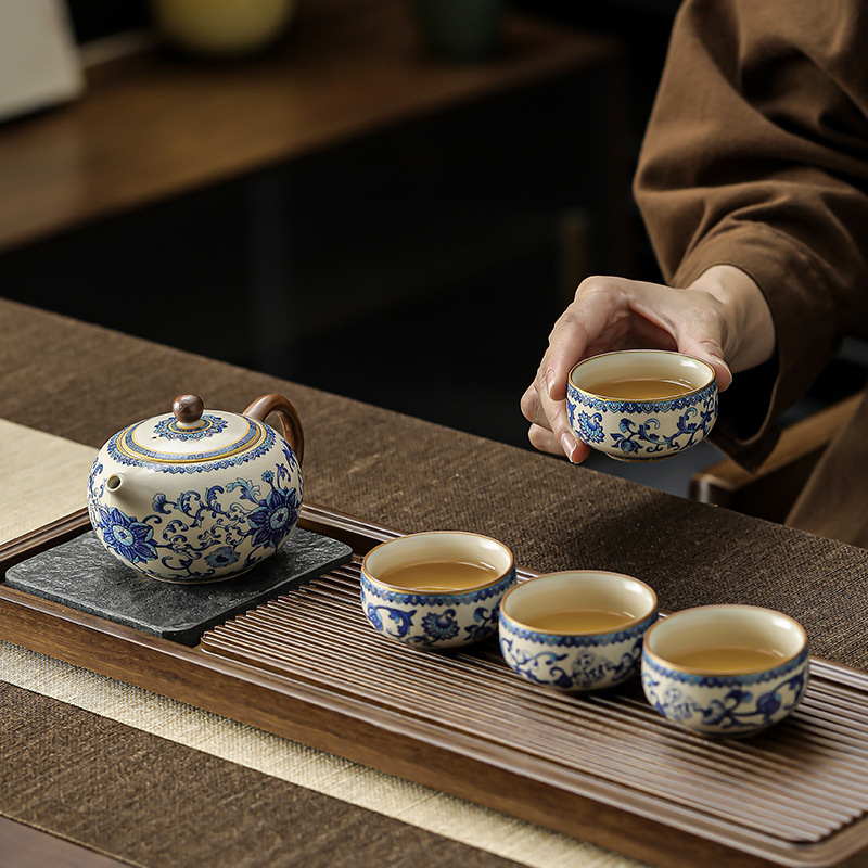 纏枝蓮汝窯功夫茶具套裝