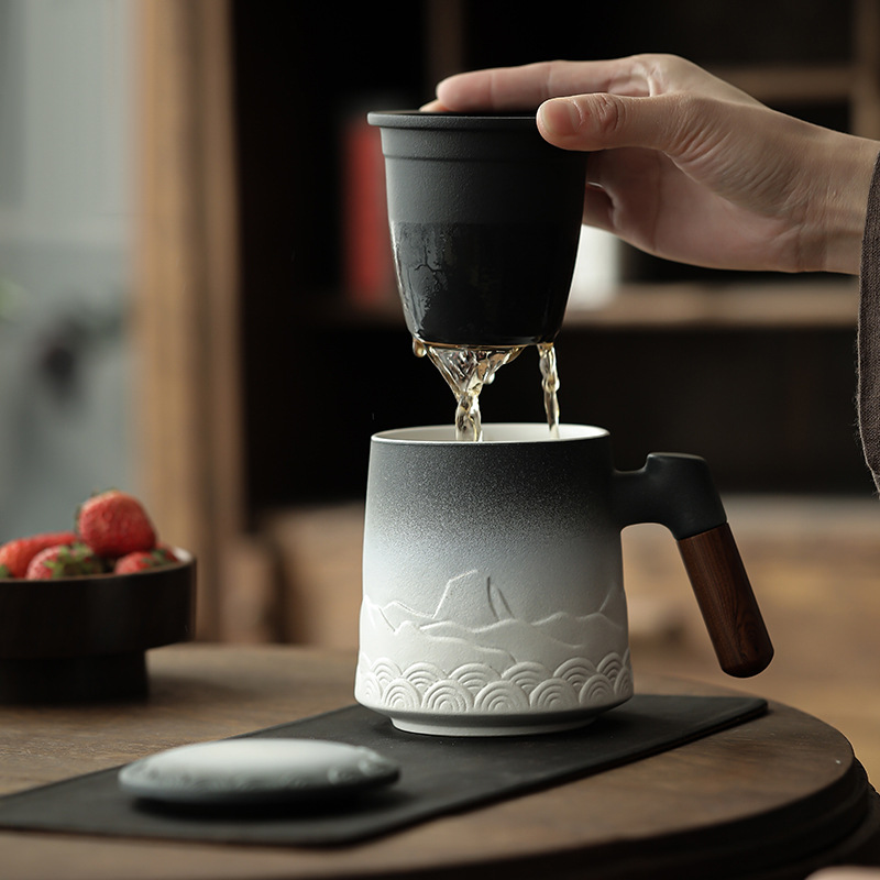 陶瓷茶水分離泡茶杯