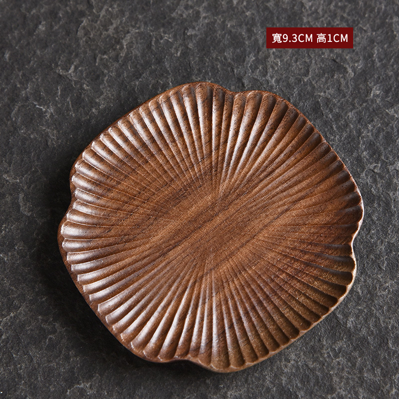 黑胡桃木手工雕刻茶托