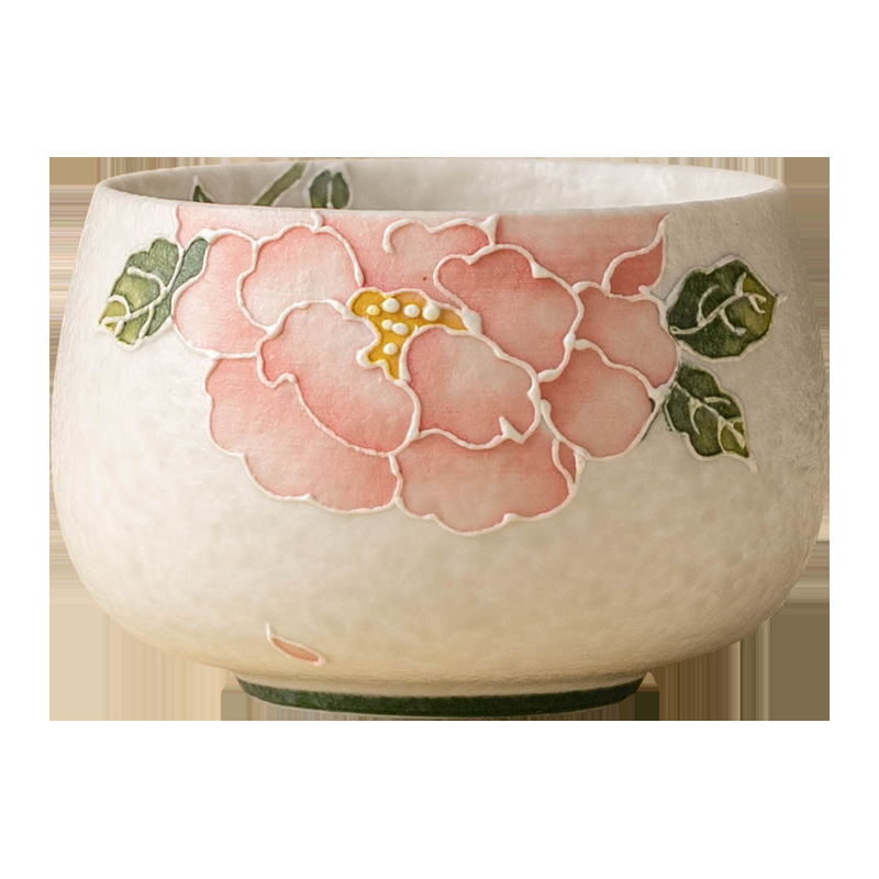 手繪堆雕牡丹羅漢杯