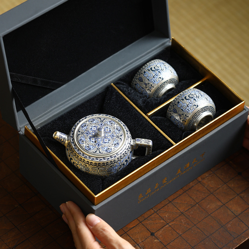 金銀錯高檔純手工鎏銀復古泡茶壺