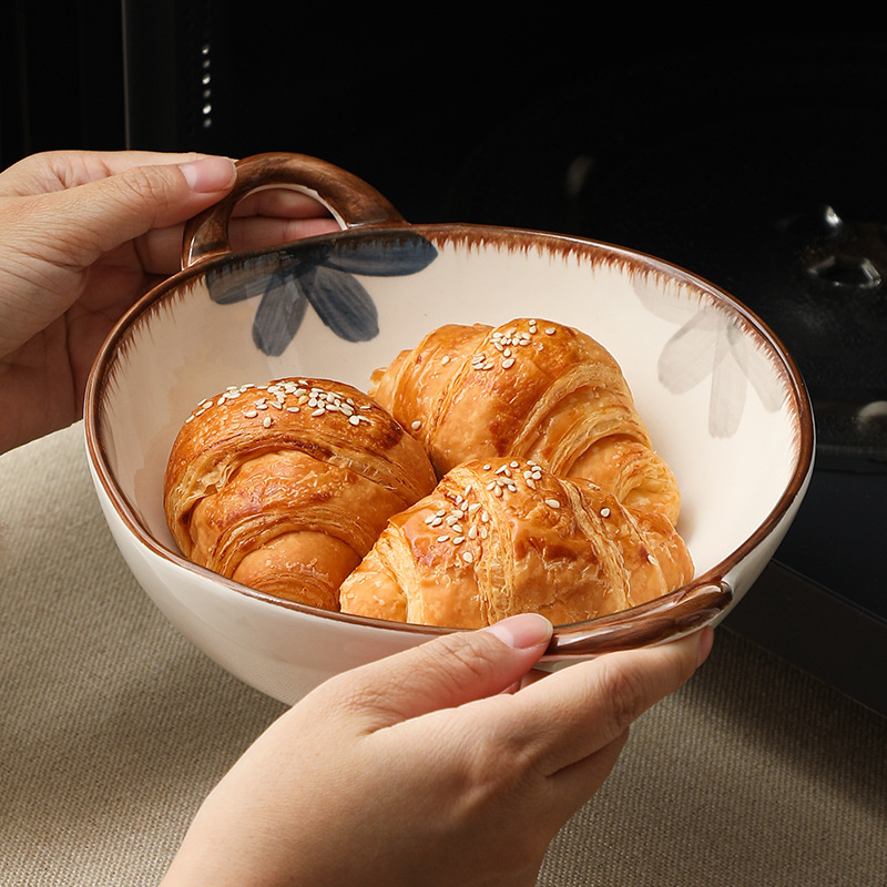 墨藍陶瓷盤子碗日式雙耳湯碗米飯碗餐具套裝