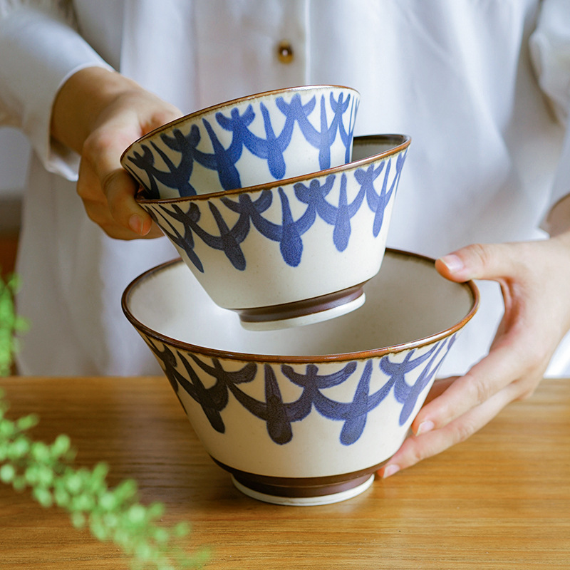 日式復古釉下彩米飯碗拉麵碗