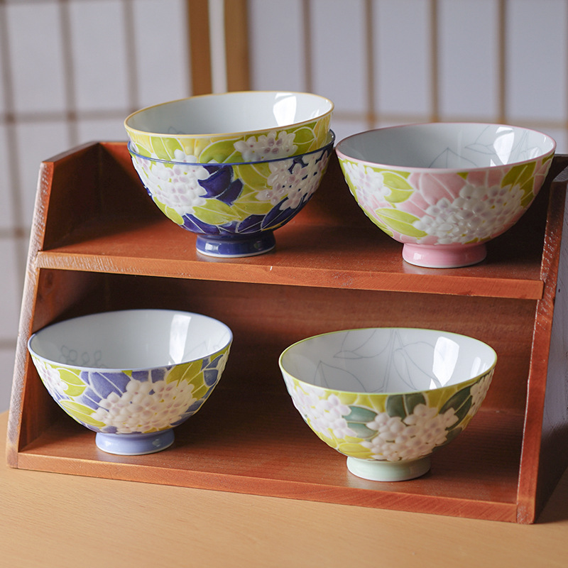 日本進口家用花朵田園風米飯碗