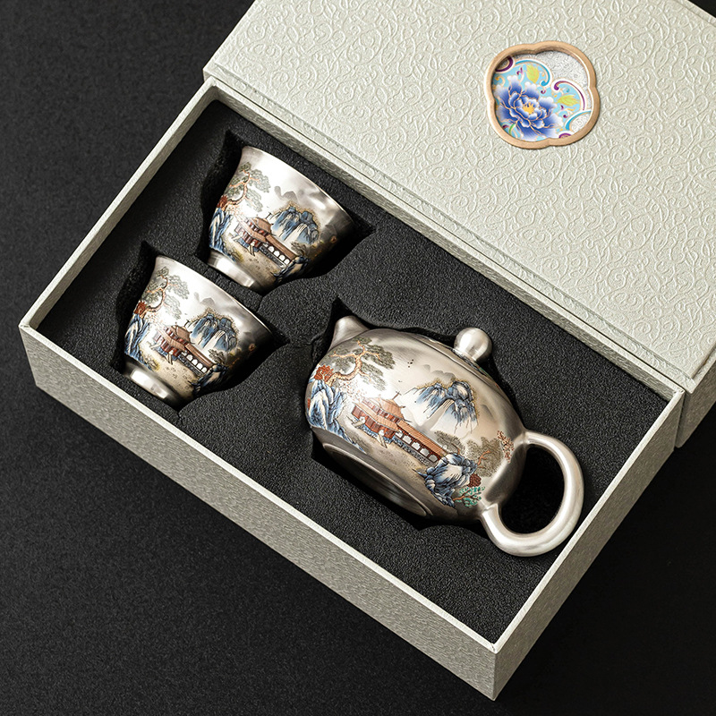鎏銀萬里山河茶具套裝