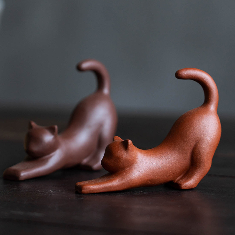 紫砂茶寵貓擺件