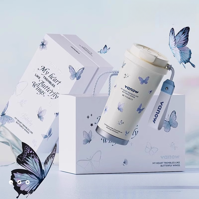 高顏值彩蝶藍保溫杯