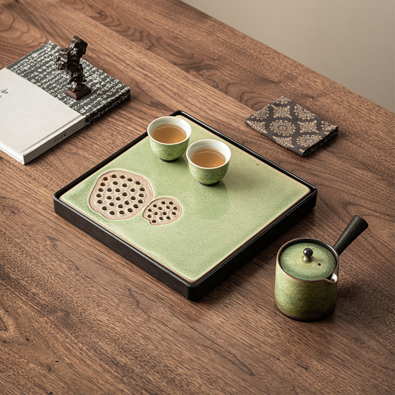 窯變星空翠綠復古茶盤