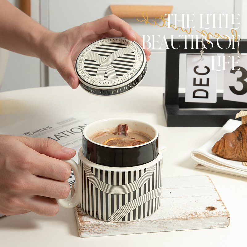 法式風帶蓋早餐牛奶杯