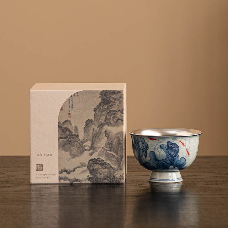 青花鎏銀養生茶壺