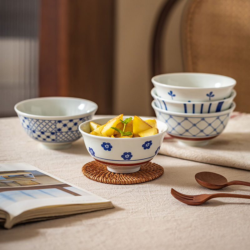 日式家用釉下彩復古斗笠碗米飯碗
