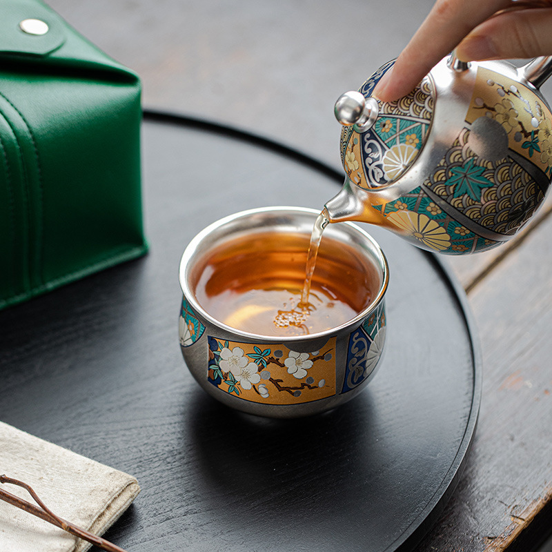 鎏銀萬花品茗杯