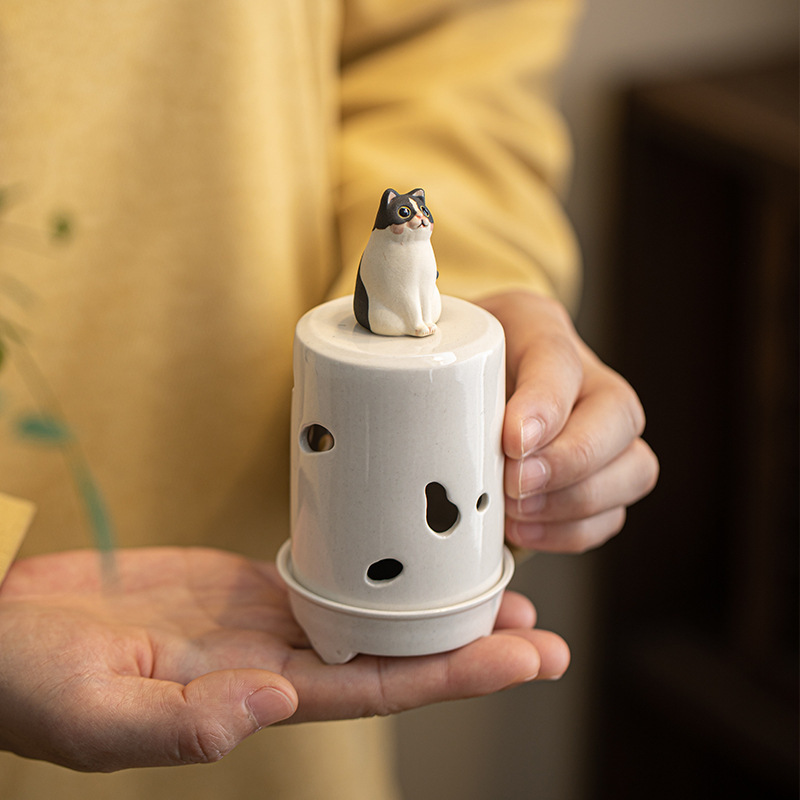 萌貓草木灰仿宋小香爐