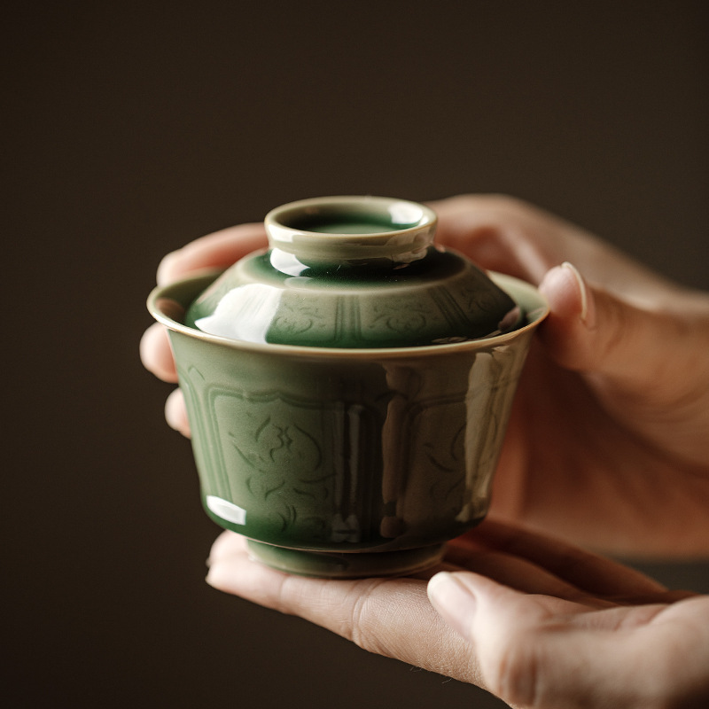 龍泉青瓷梅子青釉蓋碗