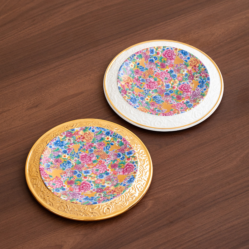 琺瑯彩芳華萬花陶瓷圓形壺承