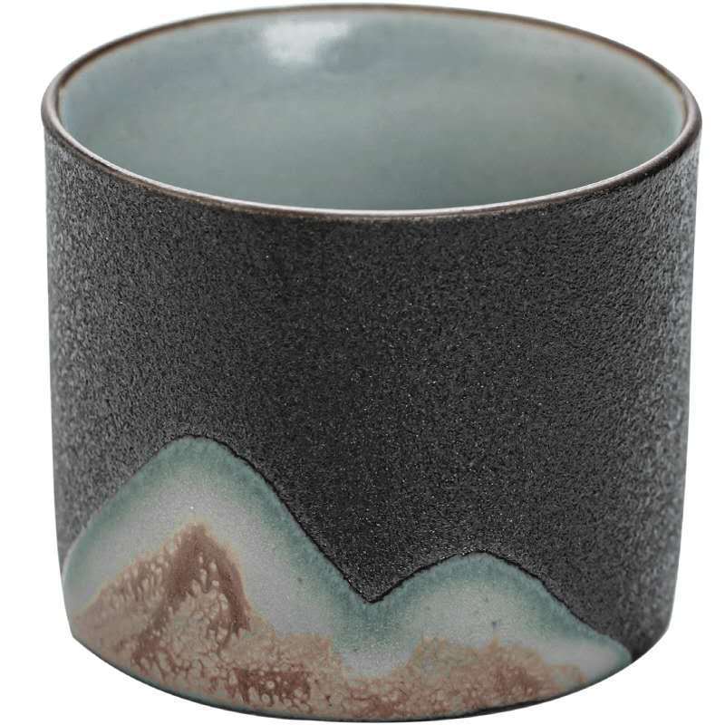 手繪山形黑陶品茗杯