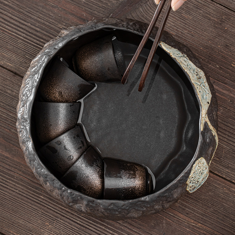 日式鎏金鐵釉蓮蓬茶洗
