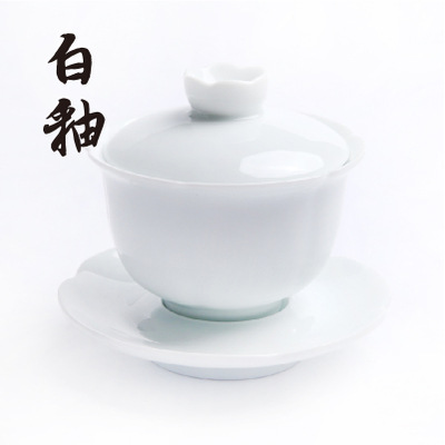 青瓷手工刻花三才蓋碗杯