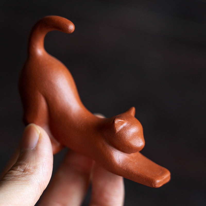 紫砂茶寵貓擺件