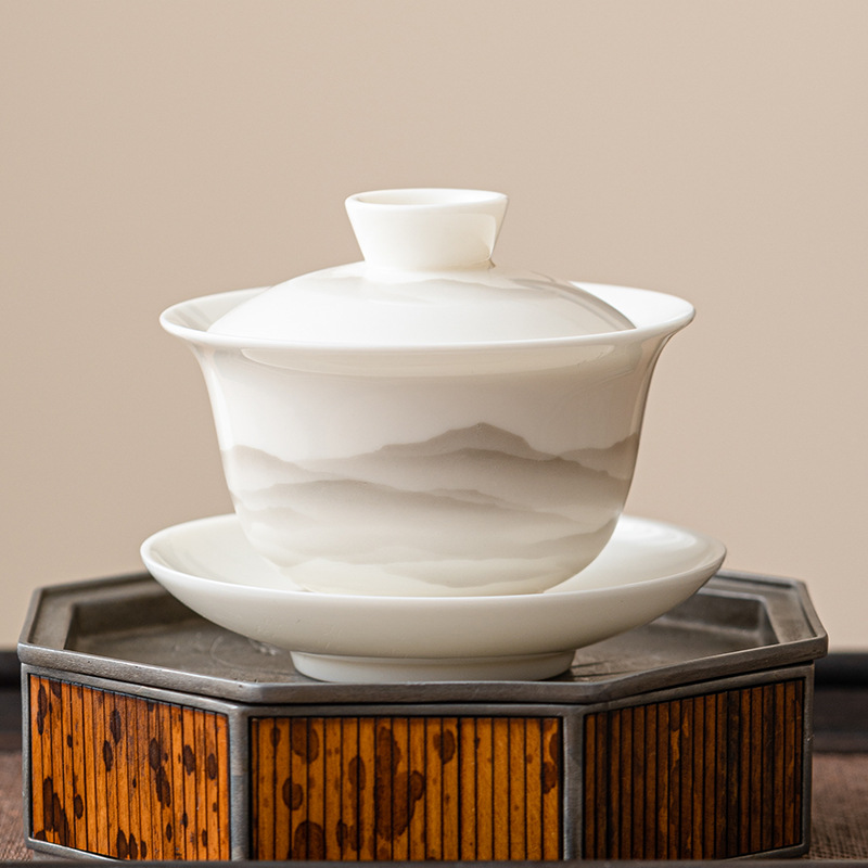 羊脂玉蓋碗功夫茶具泡茶碗