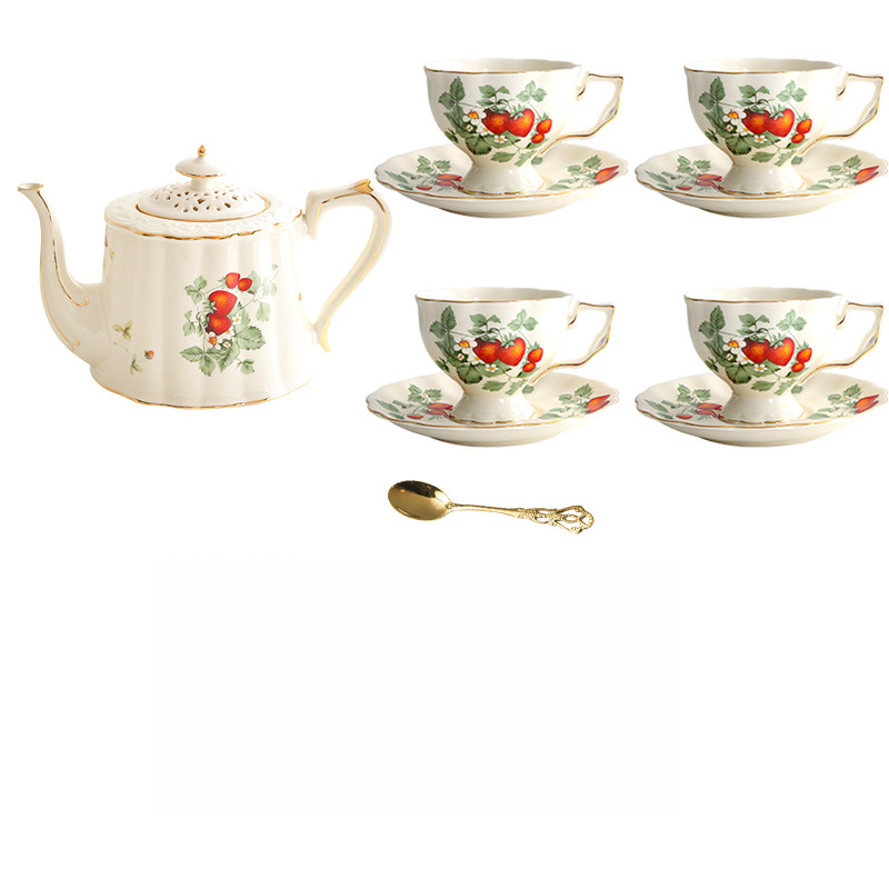 法式復古奶油色野草莓陶瓷咖啡杯碟