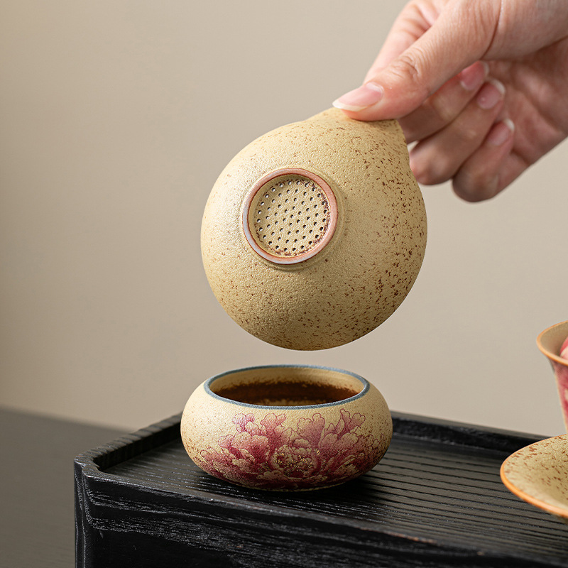 火石紅復古陶瓷茶漏組
