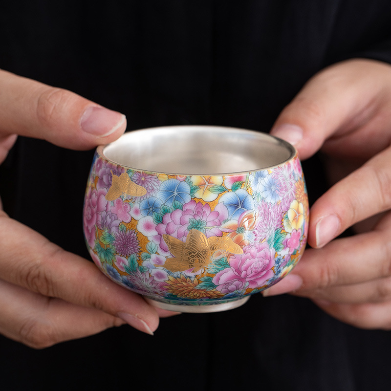琺瑯彩鎏銀萬花主人杯