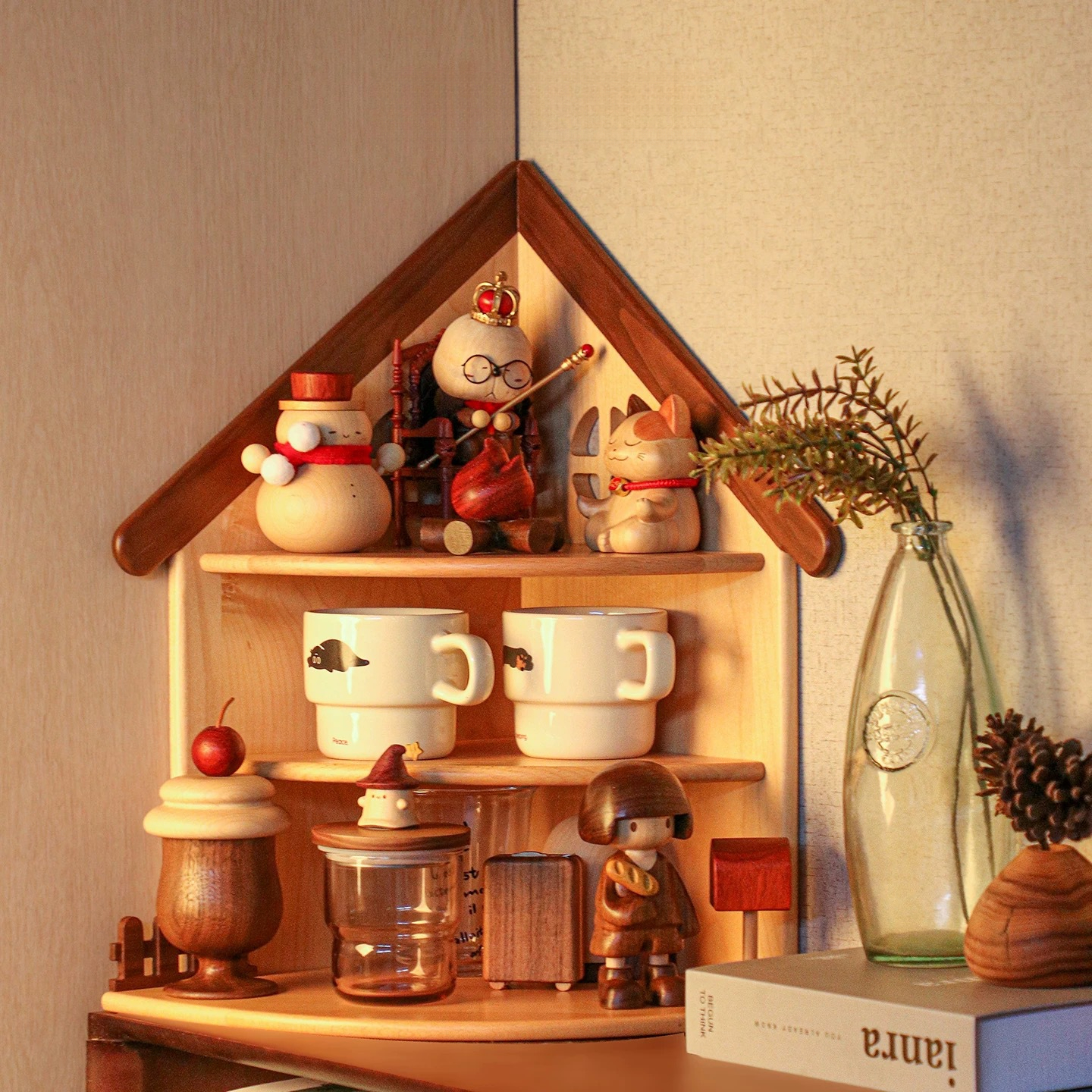 小房子實木轉角置物架