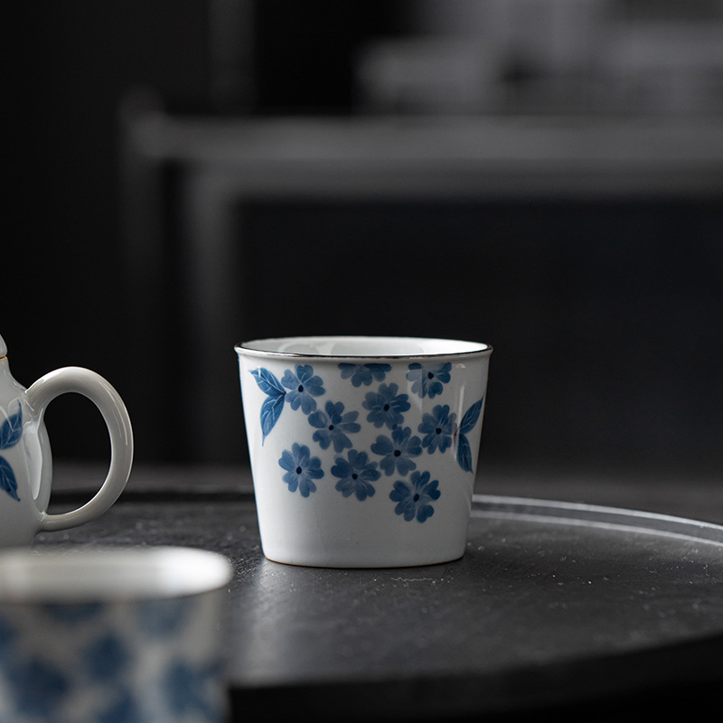 手繪海棠茶杯陶瓷主人杯