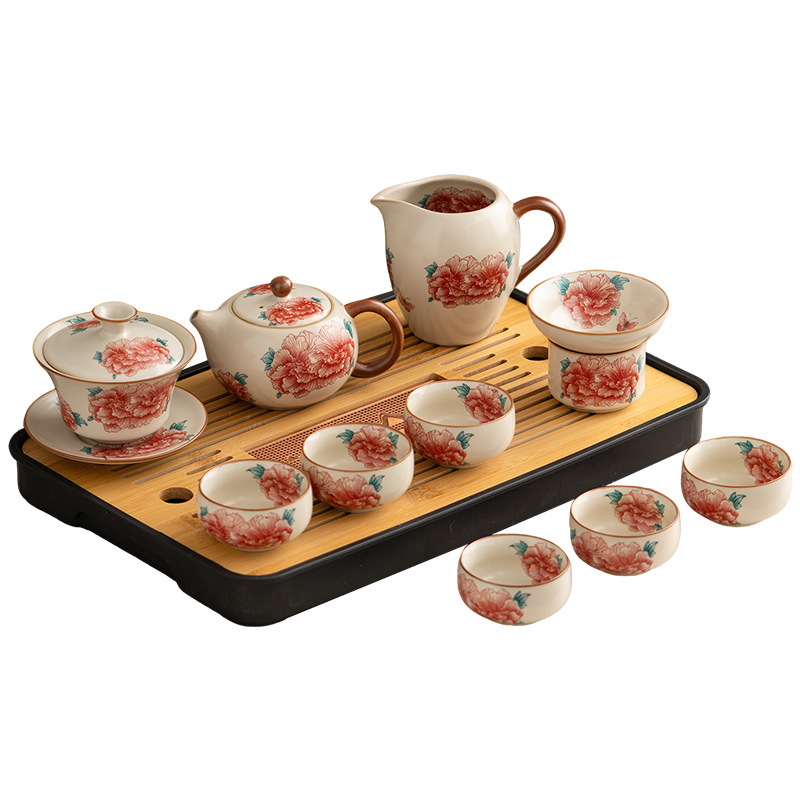 汝窯牡丹花茶具套組