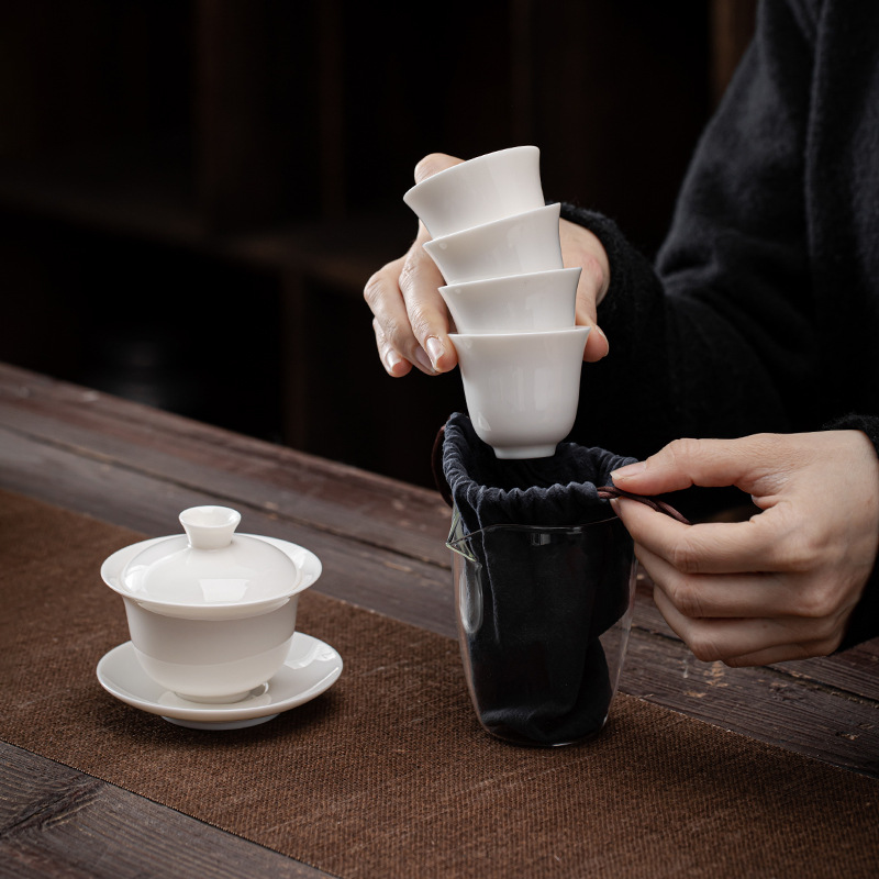 羊脂玉白瓷旅行茶具
