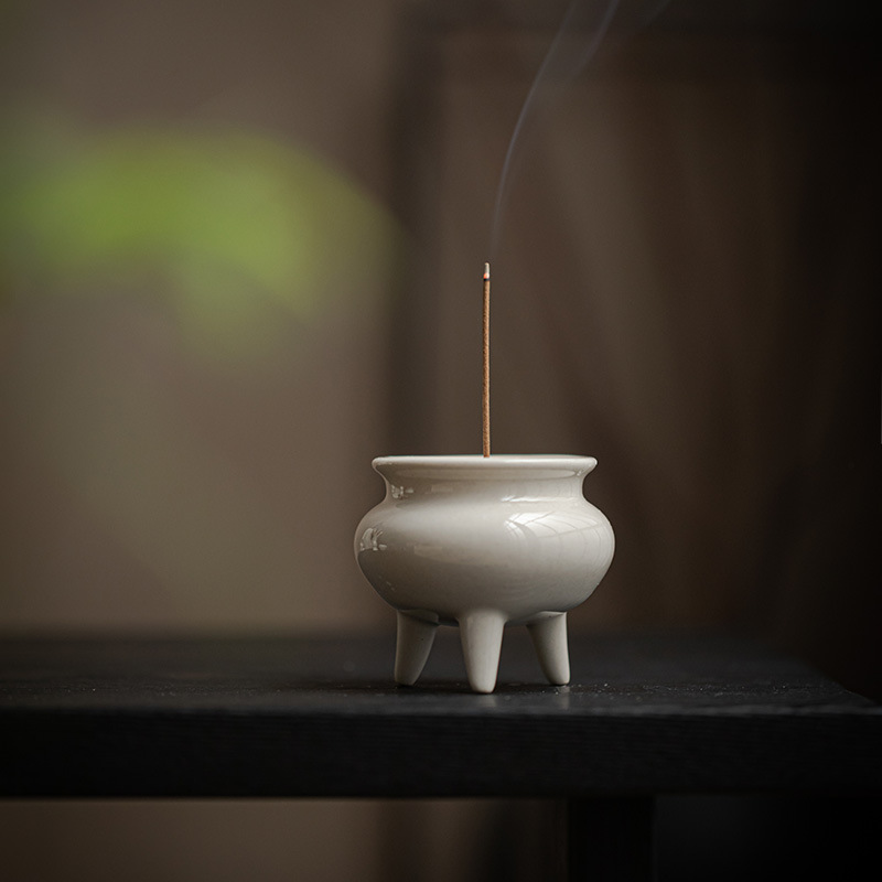 草木灰三足仿宋小線香爐