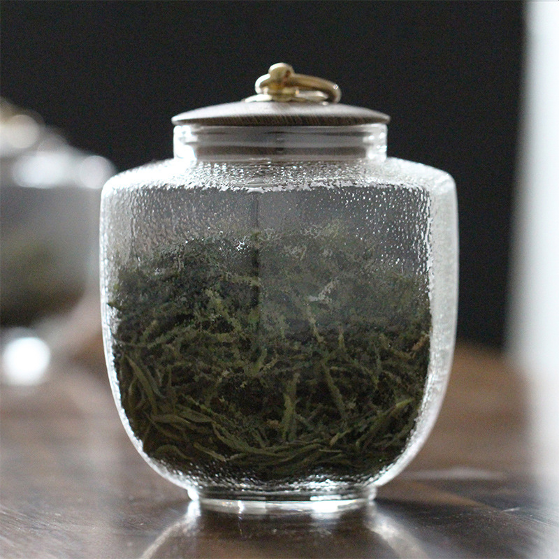 日式錘紋復古銅扣玻璃茶倉