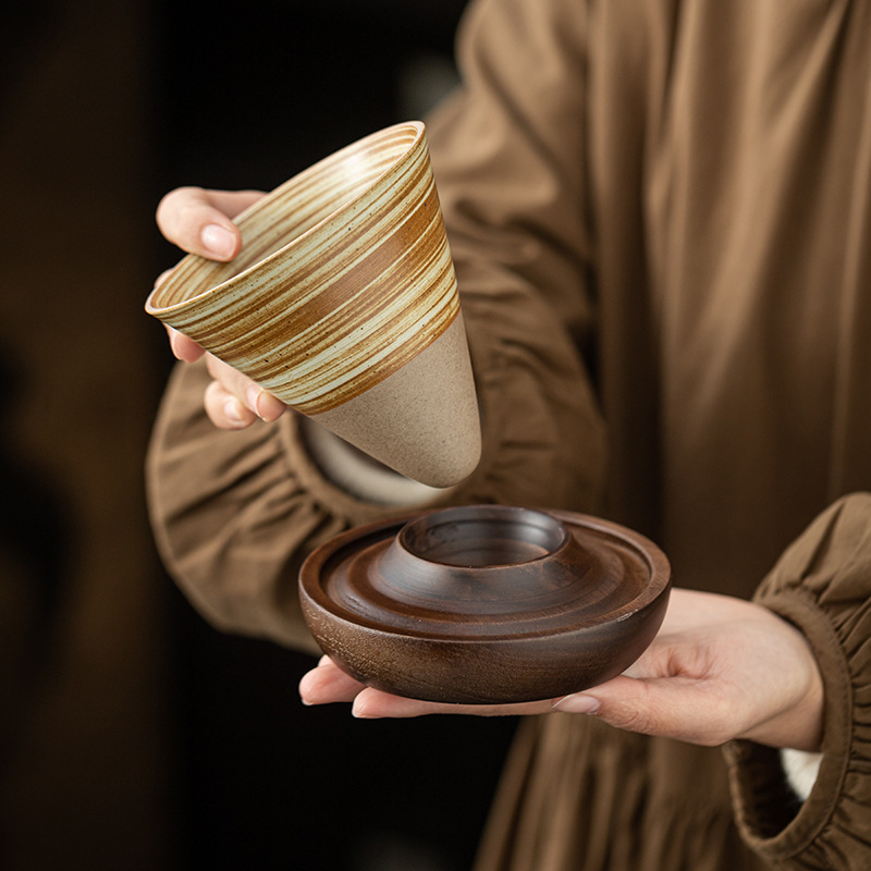 復古粗陶漏斗咖啡杯蝶