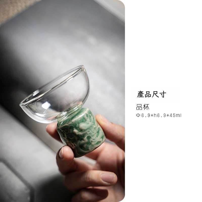 越窯梅子青瓷浮雕高足主人杯