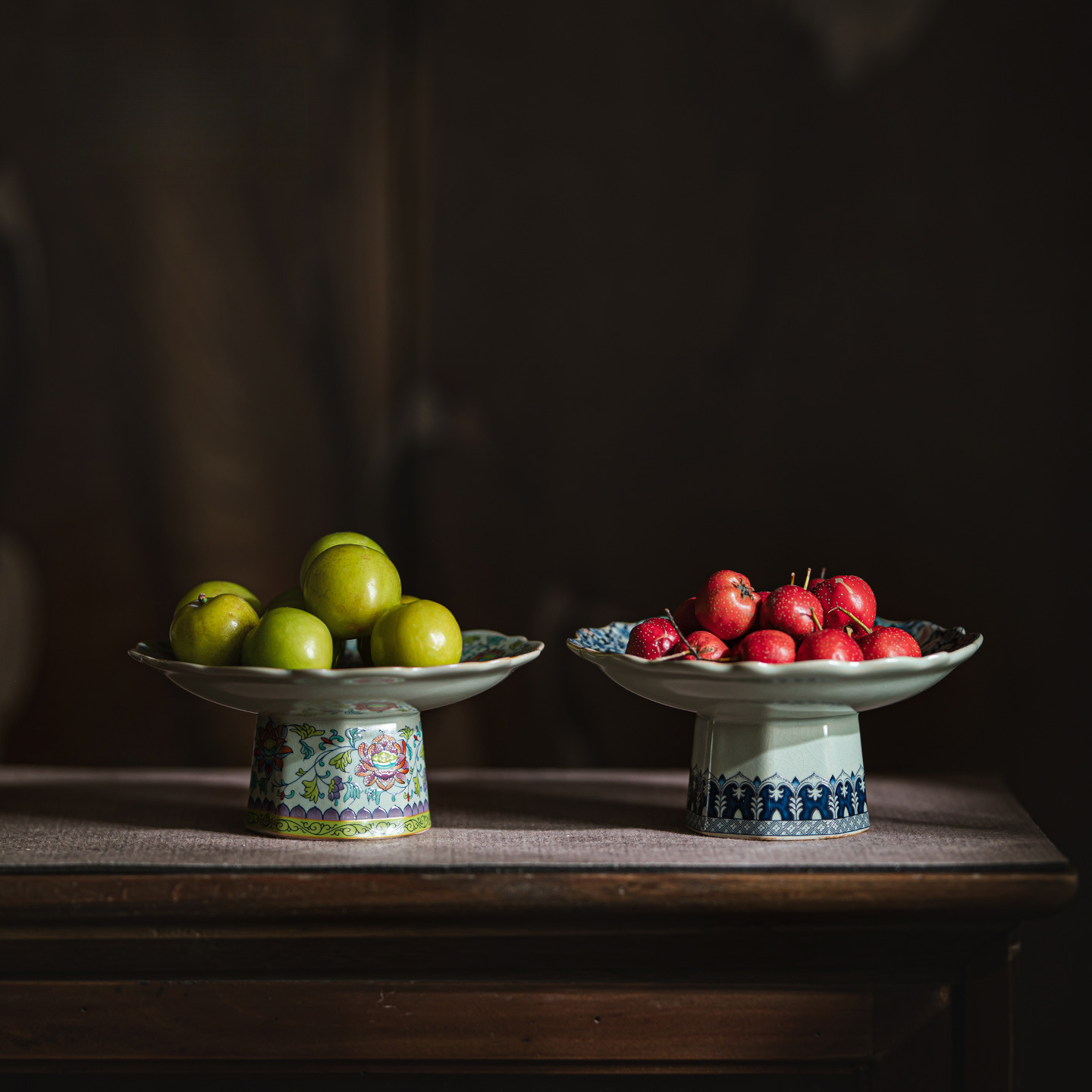 青花汝窯陶瓷高腳盤