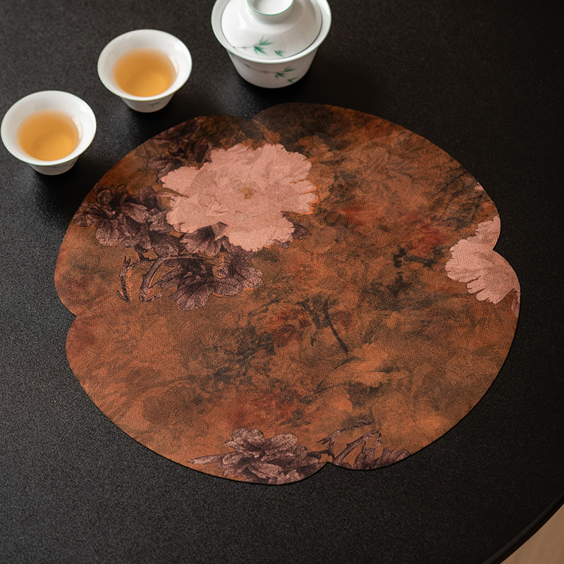 香雲紗牡丹雙面防水杯墊